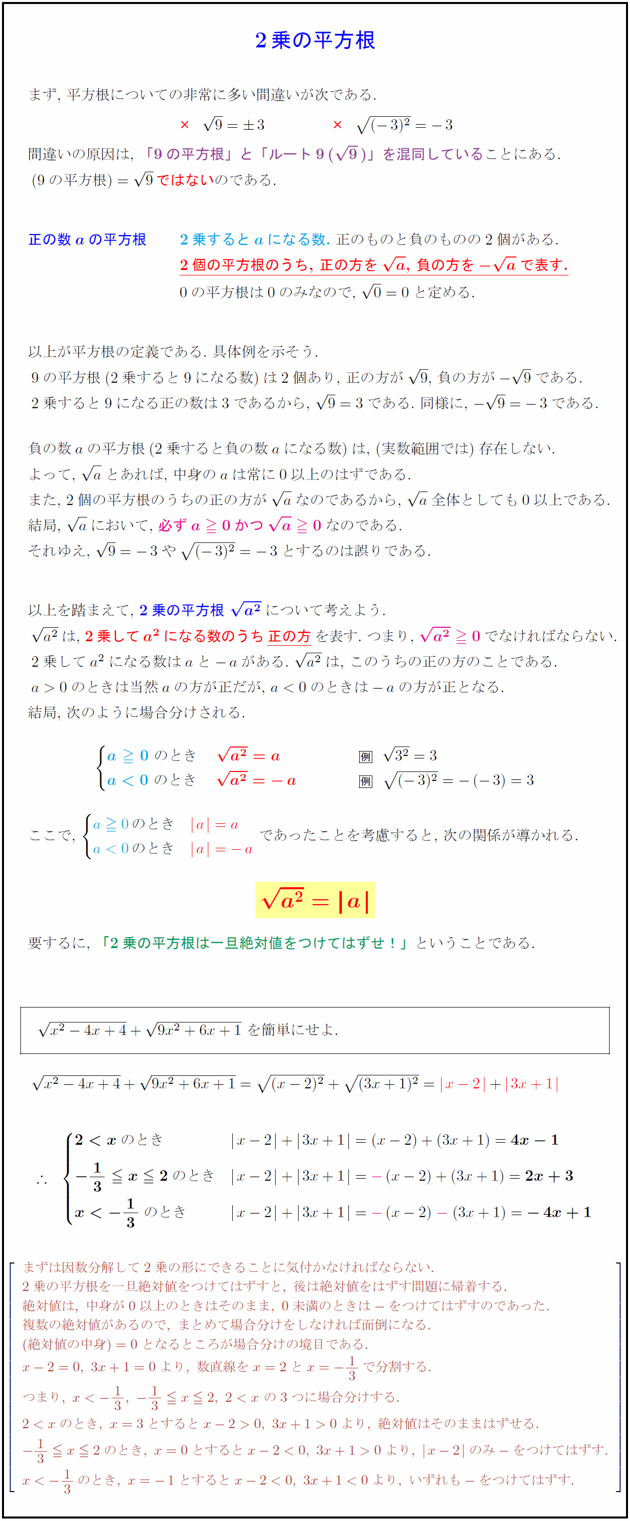 高校数学 平方根の定義と2乗の平方根 A の基本的な扱い 受験の月