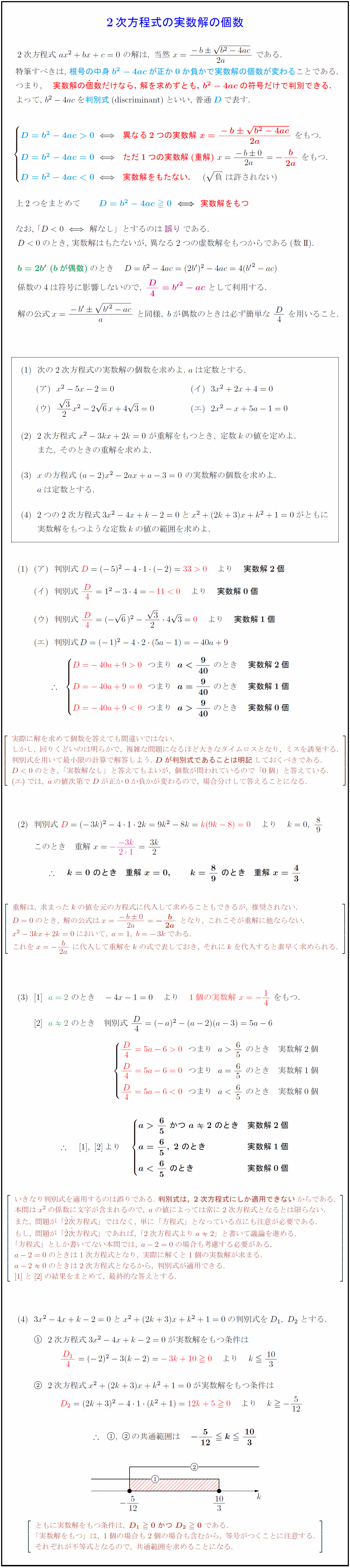 高校数学Ⅰ】2次方程式の実数解の個数（判別式） | 受験の月