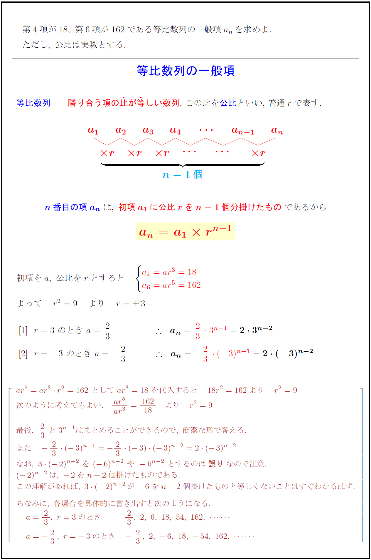 数列の和snとanの式から一般項を求める方法