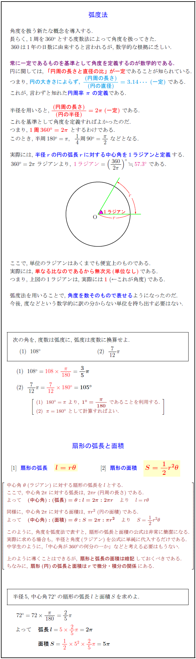 高校数学 弧度法の意義 扇形の弧長と面積 受験の月