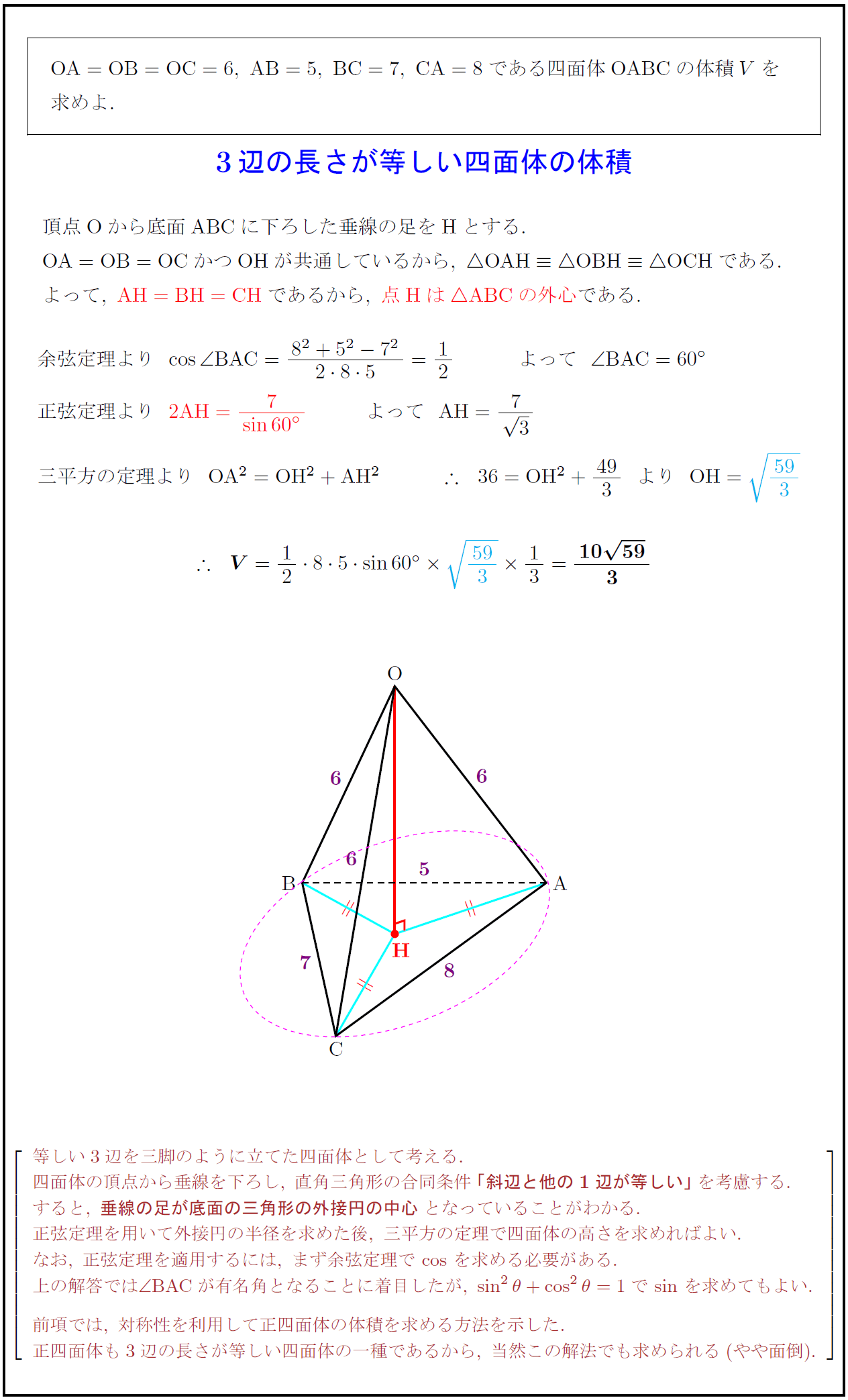 高校数学 3辺の長さが等しい 三脚型 四面体の体積 受験の月