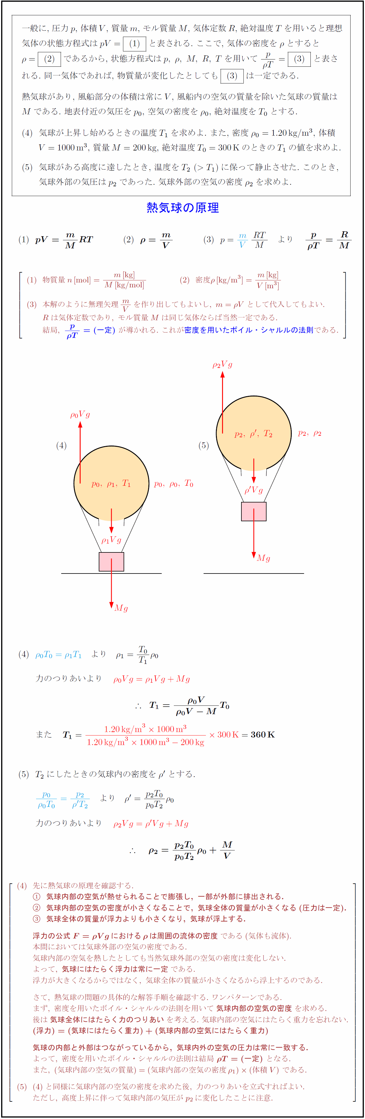 高校物理 熱気球の原理 密度を用いたボイル シャルルの法則 受験の月